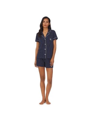 Pijama de algodón con lunares manga corta Lauren Ralph Lauren azul