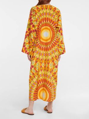 Robe mi-longue en soie en coton à imprimé Valentino orange