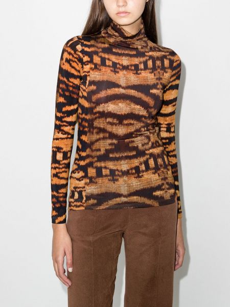 Top con estampado de tela jersey con rayas de tigre Ulla Johnson marrón