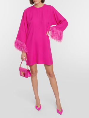 Seiden kleid mit federn Valentino pink