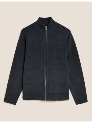 Pletená pletená bunda na zip Marks & Spencer šedá
