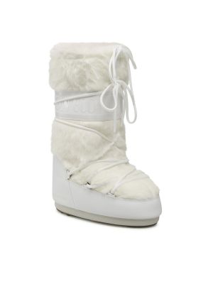 Sniego batai su kailiu su kailiu Moon Boot balta
