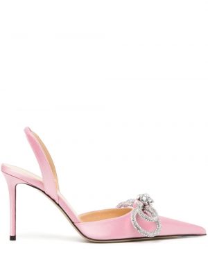 Полуотворени обувки с панделка с кристали Mach & Mach розово