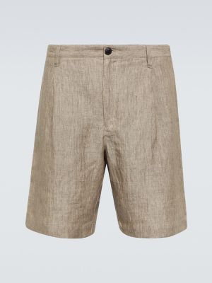 Pantaloni scurți de in plisate Sunspel bej