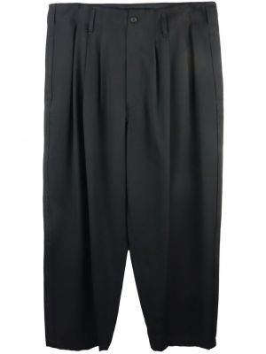Plisirane vunene hlače Yohji Yamamoto crna