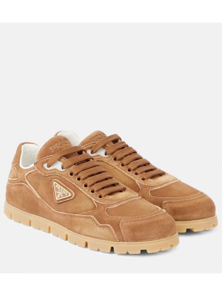 Semsket skinn sneakers Prada beige