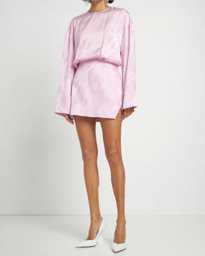 Жакардова сатенена мини рокля The Attico розово