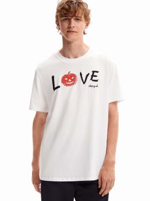 Bavlněné tričko s potiskem Desigual bílé