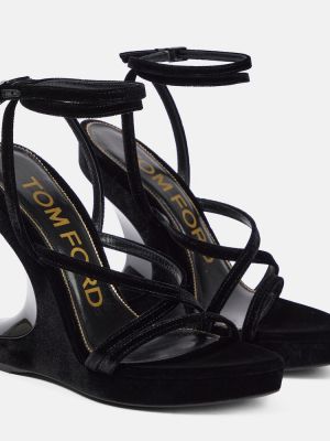 Sametové sandály na klínovém podpatku Tom Ford