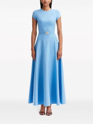 Sukienka koktajlowa wełniana w kwiatki Oscar De La Renta niebieska