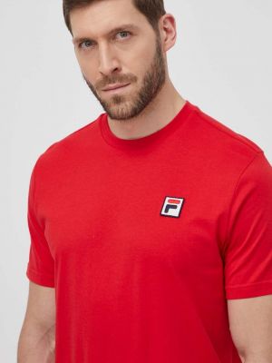 Červené bavlněné tričko s aplikacemi Fila