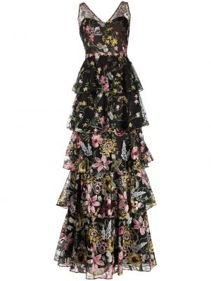 Večernja haljina bez rukava s cvjetnim printom Marchesa Notte crna