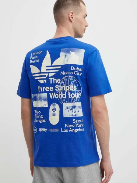 Koszulka bawełniana z nadrukiem Adidas Originals niebieska