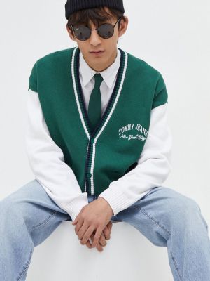Cardigan din bumbac Tommy Jeans verde