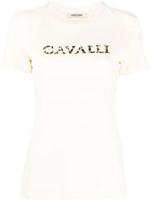 Bombažna majica z vezenjem Roberto Cavalli bela