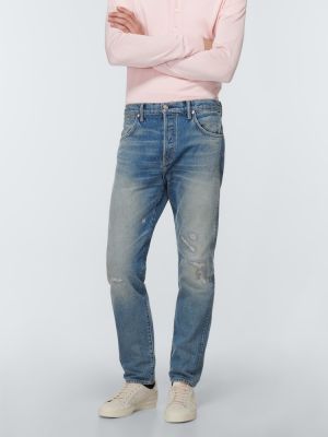 Skinny fit džinsai su nubrozdinimais Tom Ford mėlyna