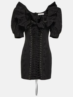 Платье мини с рюшами с пышными рукавами Alessandra Rich черное