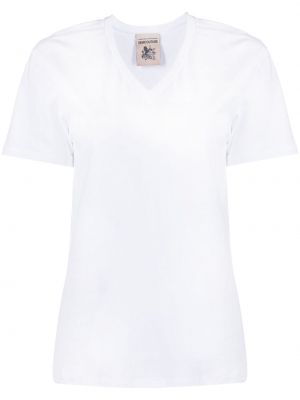 Bombažna majica z v-izrezom Semicouture bela