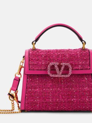 Tvídová taška přes rameno Valentino Garavani růžová