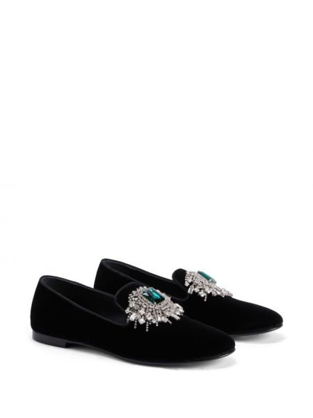 Aksamitne loafers z kryształkami Giuseppe Zanotti czarne