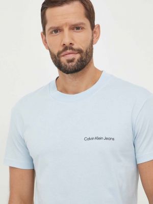 Тениска с дълъг ръкав с принт Calvin Klein Jeans синьо
