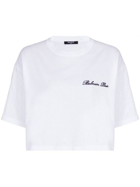Pamučna majica s vezom Balmain bijela