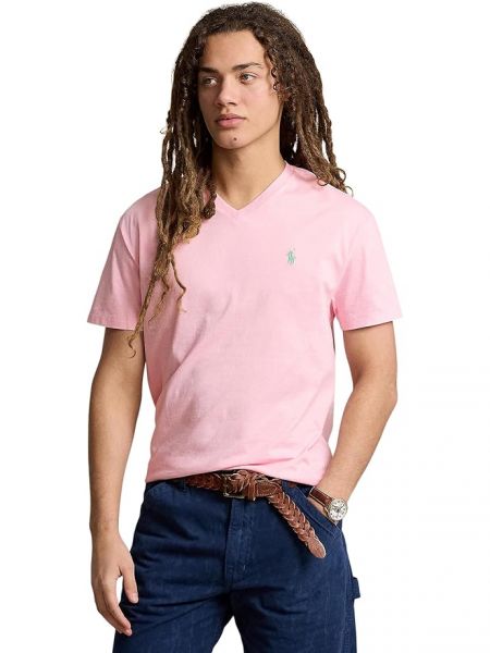 Классическая футболка с v-образным вырезом из джерси Polo Ralph Lauren розовая