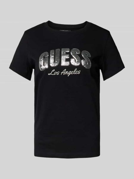 Koszulka z cekinami bawełniana Guess czarna