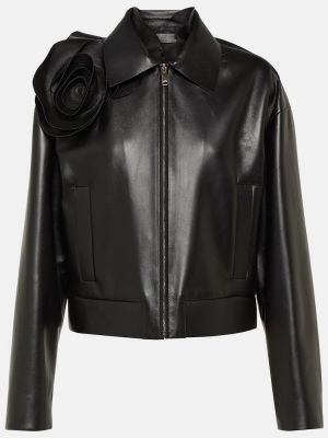 Usnjena jakna s cvetličnim vzorcem Valentino črna