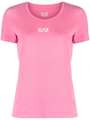 Kokvilnas t-krekls ar apdruku džersija Ea7 Emporio Armani rozā