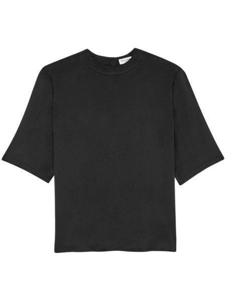 T-shirt en soie col rond Saint Laurent noir