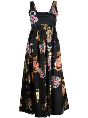 Sukienka midi w kwiatki z nadrukiem Cynthia Rowley czarna