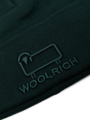 Haftowana czapka wełniana bawełniana Woolrich zielona