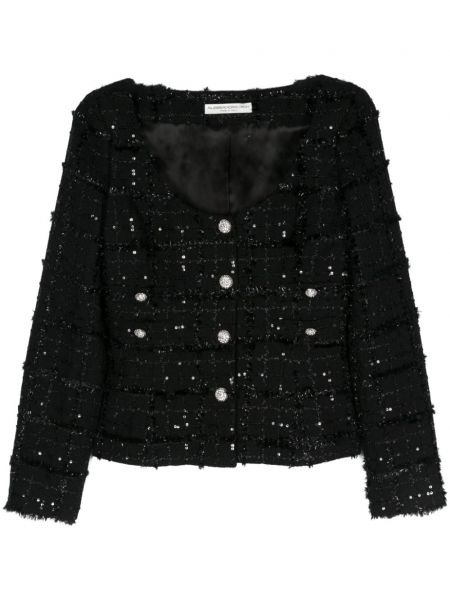 Jachetă lungă cu paiete din tweed Alessandra Rich negru