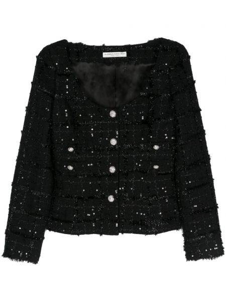 Veste longue à paillettes en tweed Alessandra Rich noir