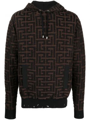 Žakardinis medvilninis džemperis su gobtuvu Balmain ruda