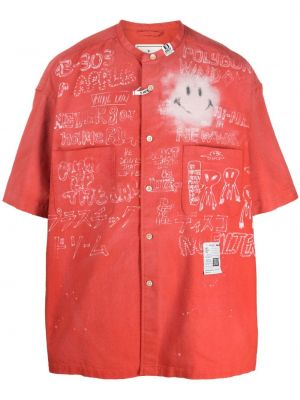 Chemise avec imprimé slogan en coton à imprimé Maison Mihara Yasuhiro rouge