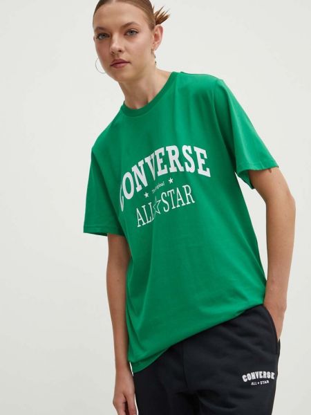 Koszulka bawełniana z nadrukiem Converse zielona