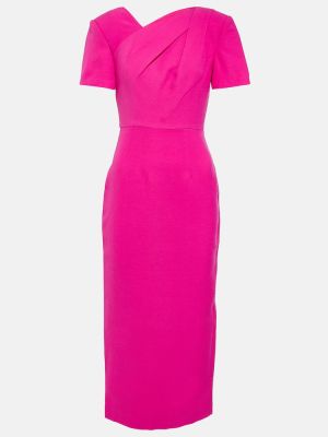 Svilena vunena midi haljina Roland Mouret ružičasta