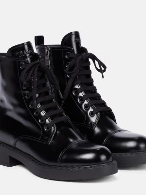 Kožené členkové topánky Prada čierna