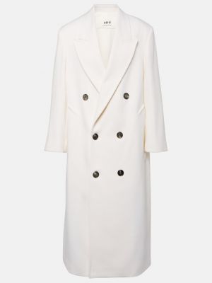 Шерстяное двубортное пальто Ami Paris белое