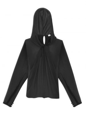 Hedvábné tričko s kapucí Saint Laurent černé