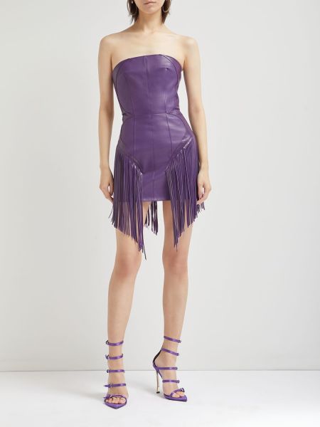 Kožené mini šaty Versace fialové