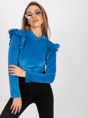 Bluza iz pliša z volani Fashionhunters modra