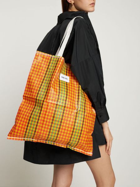 Kockovaná nákupná taška Pura Utz oranžová