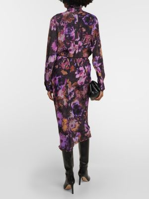 Fusta midi de mătase cu model floral Dries Van Noten violet