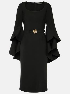 Czarna sukienka midi wełniana z falbankami Oscar De La Renta