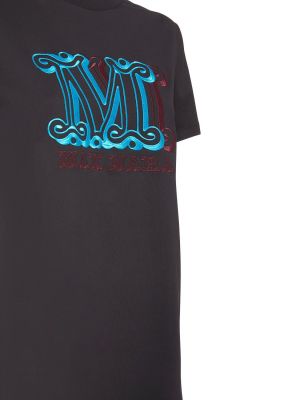 Bavlněné tričko s výšivkou jersey Max Mara černé