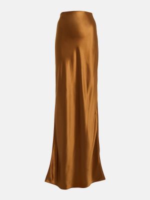 Hodvábna saténová dlhá sukňa Saint Laurent hnedá