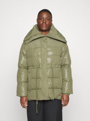 Зимнее пальто с принтом Pinko зеленое